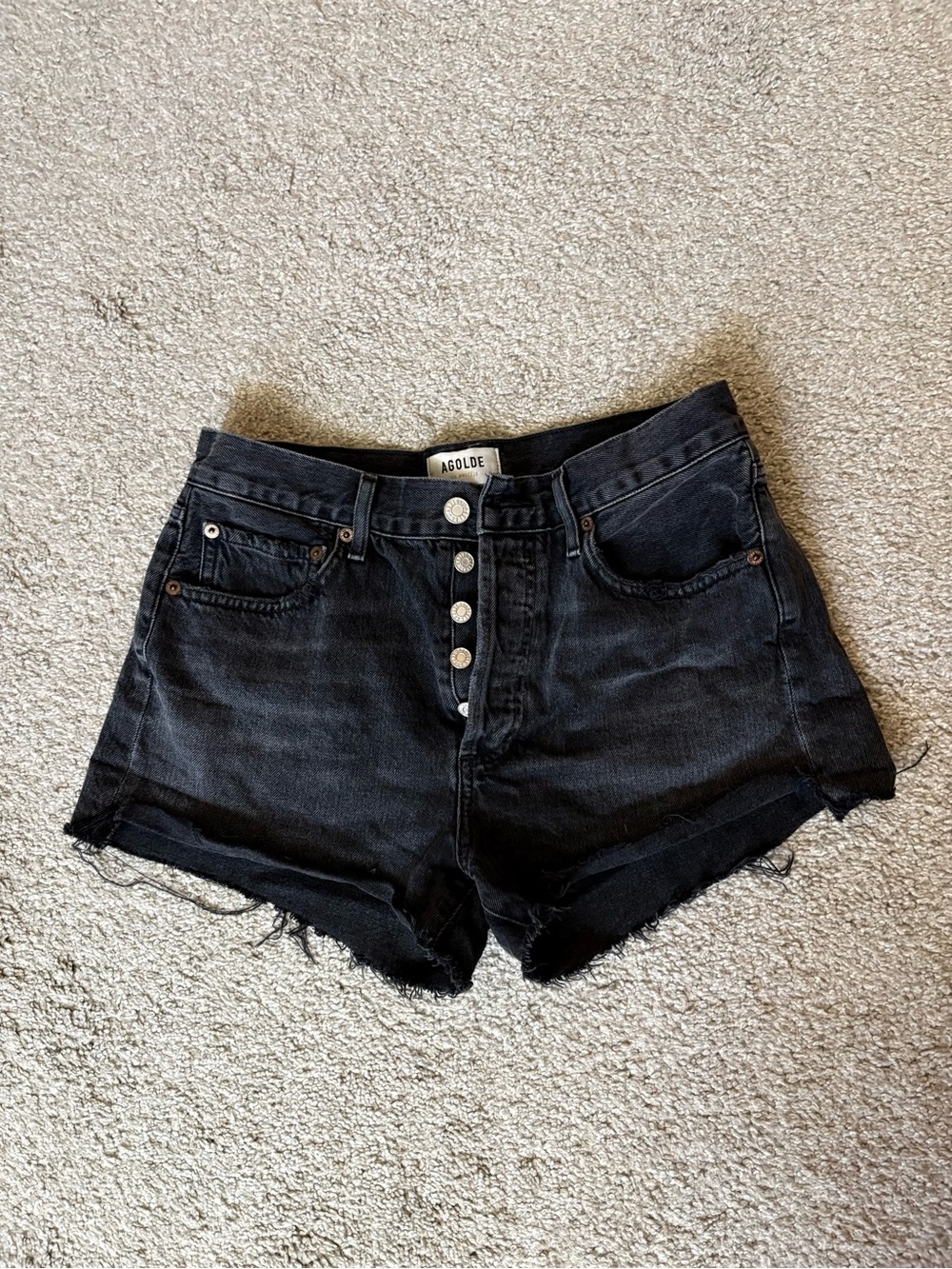AGOLDE Black High-Rise Button-Fly Denim Cutoff Shorts